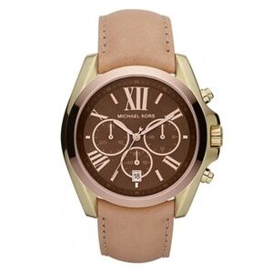 Michael Kors Watch - rose gold steel case, brown dial & brown leather strap